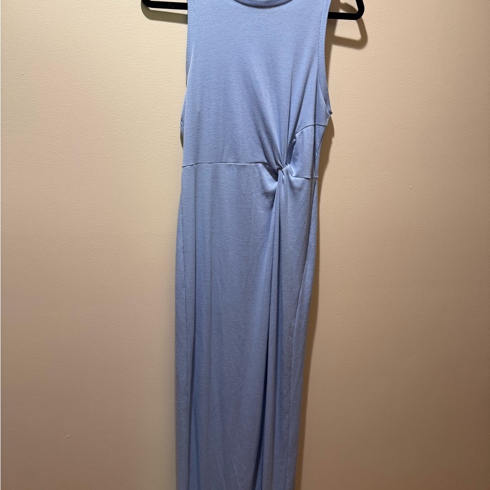 Blue Sleeveless Dress pink rose